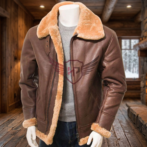 Men's Brown and Ginger <b>Sheepskin</b> Aviator <b>Jacket</b> - Classic Winter Outerwear for British Cold - Full Shearling Lining - Product Image 3