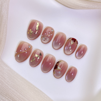 Ongles press-on faits main, rose nude effet œil de chat, feuille d'or, perles, strass, rouge bordeaux, géométriques, courts et ronds