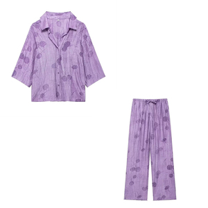 Summer New Jacquard Loose Shirt Straight <b>Pants</b> Women's Casual 2-piece Set Fashion - Product Image 2