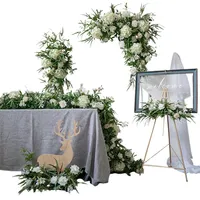 Chemin de table en soie/plastique Hortensia Feuilles Vertes, Décoration florale d'angle pour mariage, Guirlande d'arche, Décoration de toile de fond de scène, Type Rose