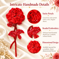 Applique florale brodée en satin rouge perlé faite à la main, patch à coudre pour vêtements, sacs, décoration intérieure, artisanat DIY, cadeau