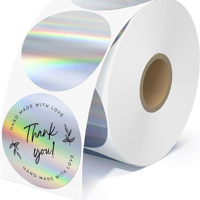 Autocollants ronds holographiques de luxe argentés brillants personnalisés en gros, étiquettes de remerciement en rouleau avec logo