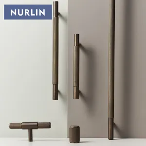 Nurlin Solid Brass Diamond-cut Cross Knurl Pattern Antique Brass Cabinet Handles Wardrobe Pull T-bar Knobs 500mm Long Available