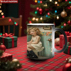 Frosted Black 11oz <b>Ceramic</b> <b>Mug</b> Heat Activated Coffee Cup With 2D Flat Painting Design - Product Image 2