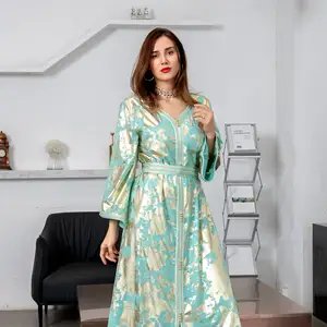 European And American Women's Dress Printing Gentle Color Special Neck Abayas For Women Turkish