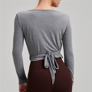Haut de sport à manches longues croisé avec bandage, séchage rapide, pour la course, la danse, le yoga et le pilates pour <span class=keywords><strong>femme</strong></span> - Product Image 4