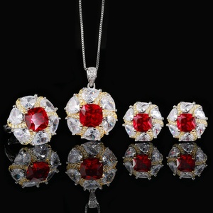 Fashion Eco-friendly Copper Gold Plated 10-8MM Red Color Cubic Zirconia Temperament Pendant Necklace and <b>Earring</b> <b>Set</b> for Women - Product Image 3