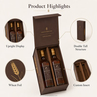 Coffret Cadeau Double Whisky Personnalisé – Boîte Rigide Haute et Profonde Ambre avec Dorure Or en Feuille de Blé pour Deux Bouteilles