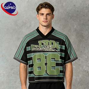 QZFSO Custom Hip Hop Vintage Sublimation Soccer T Shirt American Football Uniform <b>Top</b> Rhinestone Mesh Fabric Rugby Sport Jersey - Product Image 1