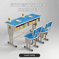 Ensemble table et chaise d'étudiant en métal de style moderne, durable, avec dossier croisé et pieds tournés, mobilier scolaire, mobilier commercial pour les écoles