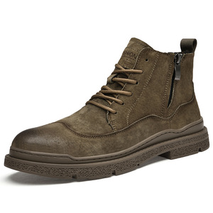 Bottes de neige décontractées britanniques pour hommes, nouvelle mode, en cuir véritable, à lacets, antidérapantes, respirantes, pour l'automne - Product Image 3