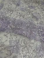Tissu en maille pour femme, tricoté 3D floral, 100% acrylique, robuste, orné de perles et de paillettes multicolores, à pointes perlées