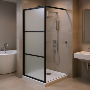 Puerta de Ducha Corredera de Vidrio ESG Esmerilado Negro de 35.4x76.8 Pulgadas con Marco, Diseño Minimalista - Product Image 2