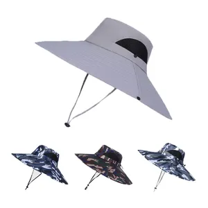 Nuoxin 도매 양산 UV 보호 플랫 탑 와이드 에지 태양 보호 어부 모자 남성용 빠른 건조 로프 모자