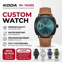 Jam Tangan Mekanis Otomatis Pria Jam Tangan Tali Kulit Baja Tahan Karat Warna Hijau untuk Pria Gaya Vintage Sehari-hari