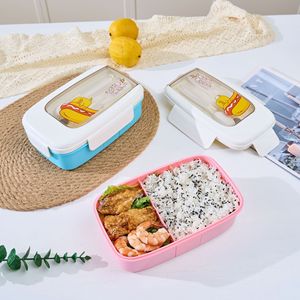 Printed Plastic <b>Compartment</b> <b>Lunch</b> <b>Box</b> With Cutlery Airtight Rectangle For Students Office Workers Pink Blue Mixed Packaging - Product Image 2