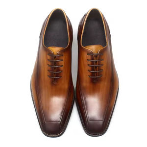 Chaussures de marié haut de gamme de style britannique, en cuir véritable, à lacets, bout fermé, fabriquées à la main, pour hommes - Product Image 1