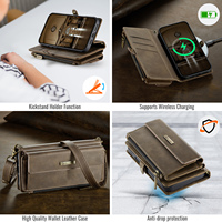 Étui de téléphone en cuir PU personnalisé avec fermeture éclair et plusieurs emplacements pour cartes, avec bandoulière, compatible avec la série Apple, fabriqué par une usine OEM/ODM