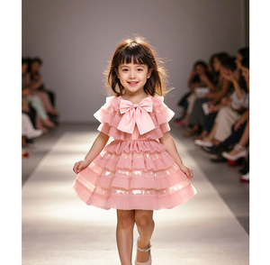 Younger Girls' Tulle Tiered party Dress with Large Bow - Product Image 1