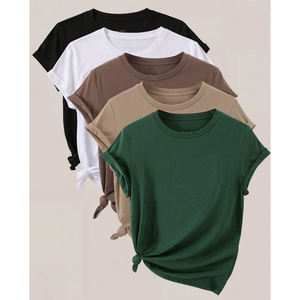 T-shirt en coton à col rond pour l'impression en vrac OEM ODM Fabricant de t-shirts pour femmes Conception personnalisée Tops en coton - Product Image 2