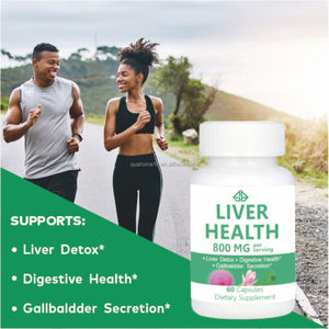 Complément alimentaire naturel multi-herbes OEM pour la santé du foie et la détoxification chez l'adulte, à base de chardon-Marie, pépins de raisin et curcuma, 60 gélules - Product Image 2