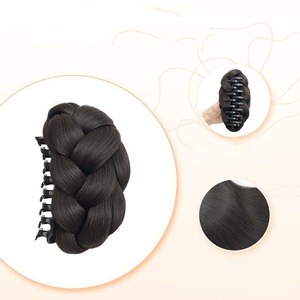 Pâte frite synthétique torsades boule <span class=keywords><strong>cheveux</strong></span> chignon griffe pince fleur bourgeon tête moelleux plat <span class=keywords><strong>cheveux</strong></span> dos tête perruque sac pour les femmes - Product Image 3