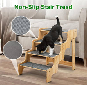 Fábrica al por mayor perro/gato 4 pasos antideslizante equilibrado mascotas escaleras bambú perro pasos para cama alta y sofá - Product Image 3
