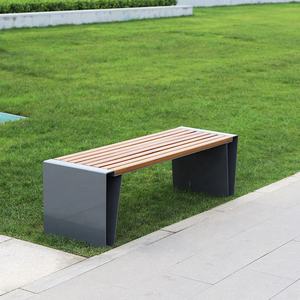 Bancos de parque comercial Silla de jardí<span class=keywords><strong>n</strong></span> de madera al aire libre sin respaldo bancos de hierro para área pública - Product Image 4