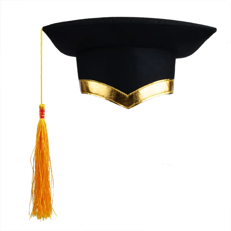 Promotion unisexe adulte casquette de remise de diplôme en feutre Non tissé avec chapeau de remise de diplôme à franges en or 2022