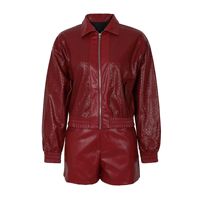 Ensemble assorti femme automne 2027 en similicuir PU : veste courte zippée et short streetwear à poignets élastiques
