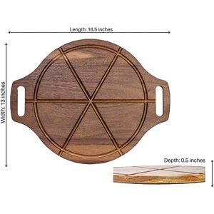Tabla de pizza de madera de acacia de doble cara con asa para servir y cortar - Product Image 4