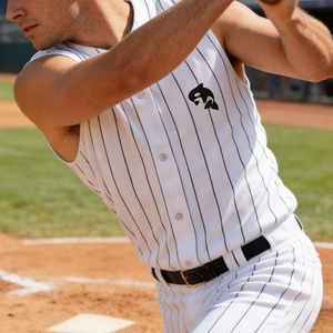 Ventes en gros <span class=keywords><strong>de</strong></span> maillots <span class=keywords><strong>de</strong></span> baseball sans manches à boutons pour hommes, personnalisés, à rayures, sublimés, vierges et bon marché - Product Image 4