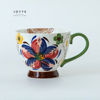 JOYYE en stock – Tasse en céramique de 14 oz, style bohème, peinte à la main, faible MOQ, motif floral, pour petit-déjeuner, café, flocons d'avoine, fête