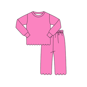 Ensemble de vêtements pour enfants, 2 pièces, t-shirt à manches longues et pantalon long, couleur unie, décontracté, bord festonné, pour sœurs - Product Image 4