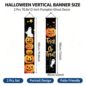 Bannière de porche d'Halloween 12x71 pouces, panneau de porte « Trick or Treat », décoration verticale à suspendre avec citrouille <span class=keywords><strong>Jack</strong></span> O' Lantern pour fête à domicile - Product Image 3