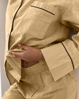 Pyjama en coton tendance pour femme, confortable, avec boutons, couleur contrastante, pour jeunes femmes, vêtement d'intérieur