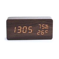 Réveil numérique en bois avec affichage LED, température, humidité, fonction snooze, horloge de table rectangulaire pour chambre à coucher, bureau