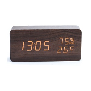Réveil numérique en bois avec affichage LED, température, humidité, fonction snooze, horloge de table rectangulaire pour chambre à coucher, bureau - Product Image 3