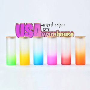 25oz Frosted Gradient Colorful Straight <b>Cup</b> 25 oz Sublimation Blanks <b>Glass</b> Tumblers Can <b>with</b> Bamboo Lid and <b>Straw</b> - Product Image 1
