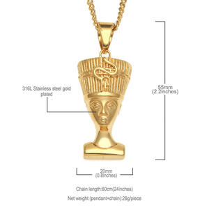 Collier pendentif Fatima Hip-Hop Reine Égyptienne Antique, Bijou Portrait de Tête Néfertiti Égyptien - Product Image 2