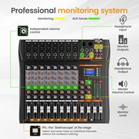 Console de mixage analogique professionnelle 8 canaux GPUB avec lecteur MP3 Bluetooth et alimentation fantôme 48V – Mixeur grand format pour équipement de bar