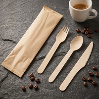 Ensemble de couverts jetables en bois compostables, robustes, en bambou naturel, couteau, fourchette et cuillère, pour les fournitures de fête