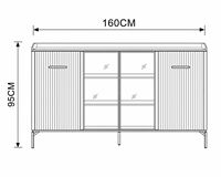 Buffet moderne ultra-fin blanc avec dessus en pierre frittée, porte en verre, éclairage LED, laque MDF, rangement pour salle à manger et salon