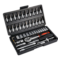 Jeu de clés à douilles à cliquet CR-V de 46 pièces, 1/4 pouce, métrique, kit d'outils mécaniques pour la réparation automobile, moto et vélo