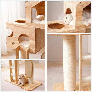 Moderno Albero per <span class=keywords><strong>Gatti</strong></span> Grande in Vero Legno di Gomma con Ampio Letto Chiuso, Casa e <span class=keywords><strong>Tiragraffi</strong></span> - Product Image 2