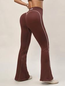 Lulu Custom Damen High-Waist Yoga-Hose aus Spandex/Nylon mit einfarbigem Seitenstreifen, ausgestellten Beinen und voller Länge – Weite Yoga-Leggings - Product Image 4