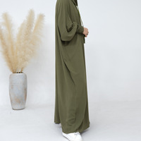 Panas Muslim sederhana Khimar Perancis dengan Hoodie Burkha Islami Abaya Set doa modis saku Hijab dicetak gaun Abaya