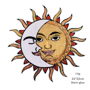 Высококачественный небольшой дизайн MOQ солнце и луна патч с блестками, вышивка, цветочные патчи для одежды - Product Image 2