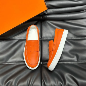 Mocasines de cuero naranja con suela blanca, estilo casual, para hombre, hermessing - Product Image 4