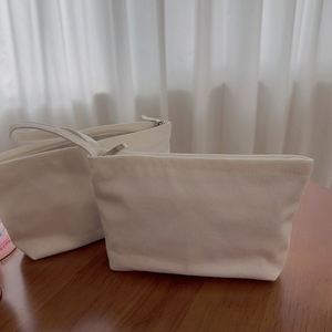 Pure White Zipper Canvas <b>Bag</b> Makeup Pouch Portable Coin Purse Simple DIY Handbag for Travel or Daily Use - Product Image 2